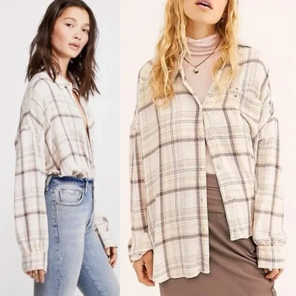 Free People We The Free Hidden Valley Button Down Oversized Plaid Shirt Top S - Picture 4 of 16